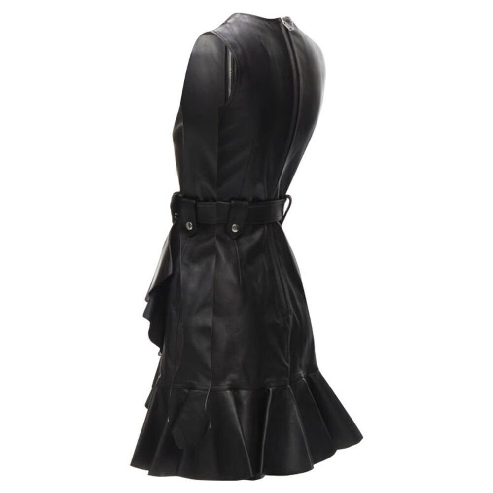 Alexander McQueen leather biker belted ruffle trim dress - Picture 6 of 6